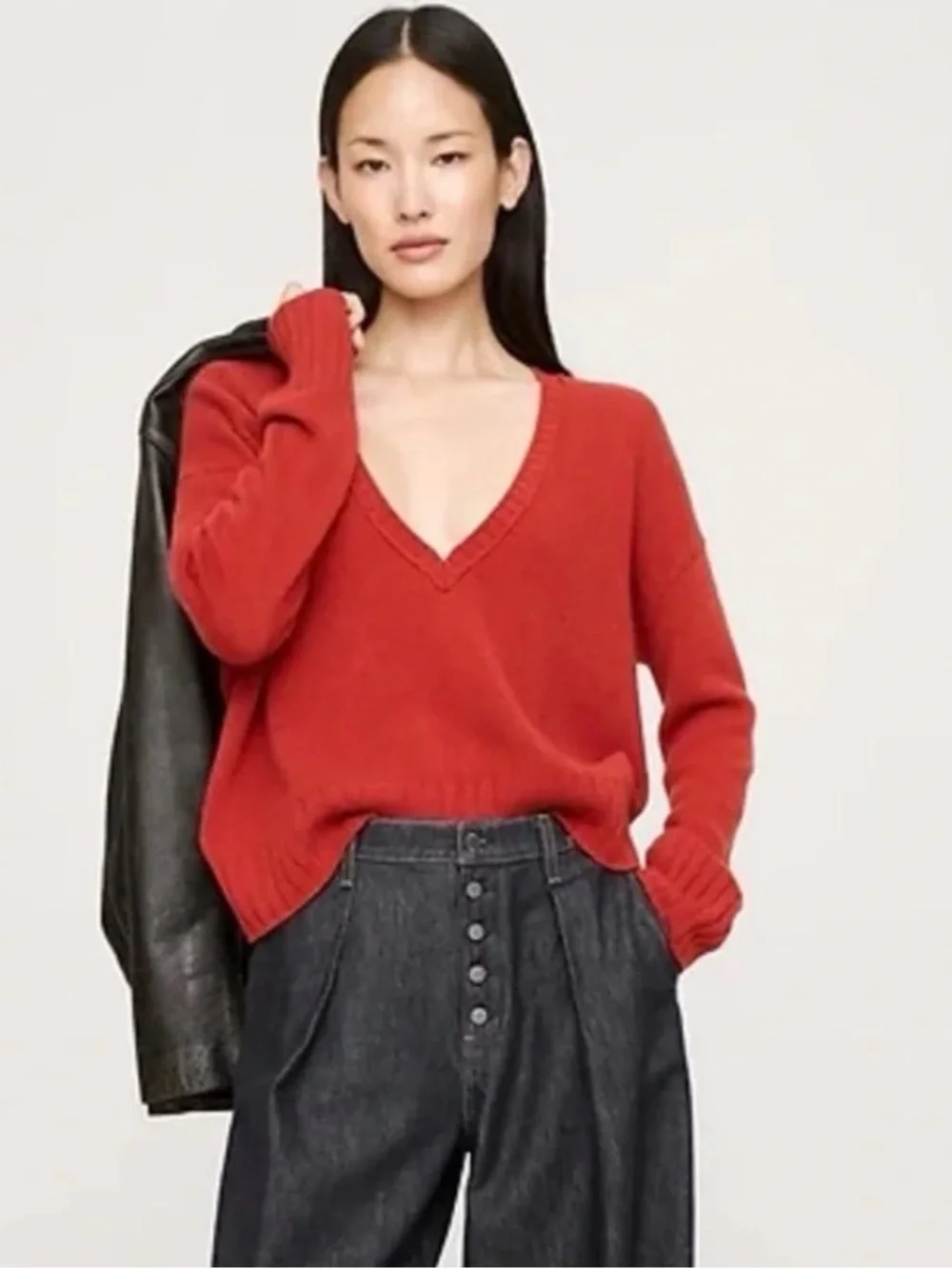 NWT Banana Republic Merino V Neck Red Sweater Sz  Medium (#815859)
